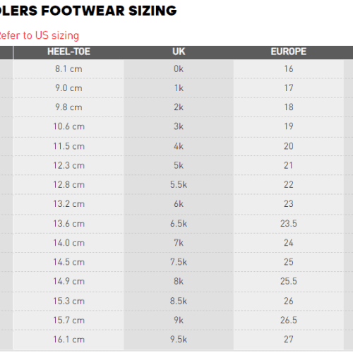 adidas infant shoe chart