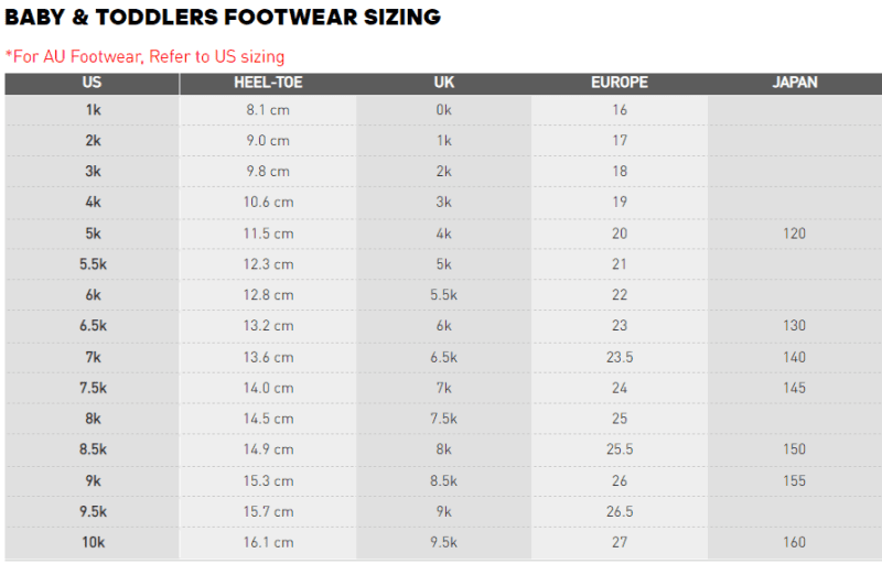 adidas infant shoe chart